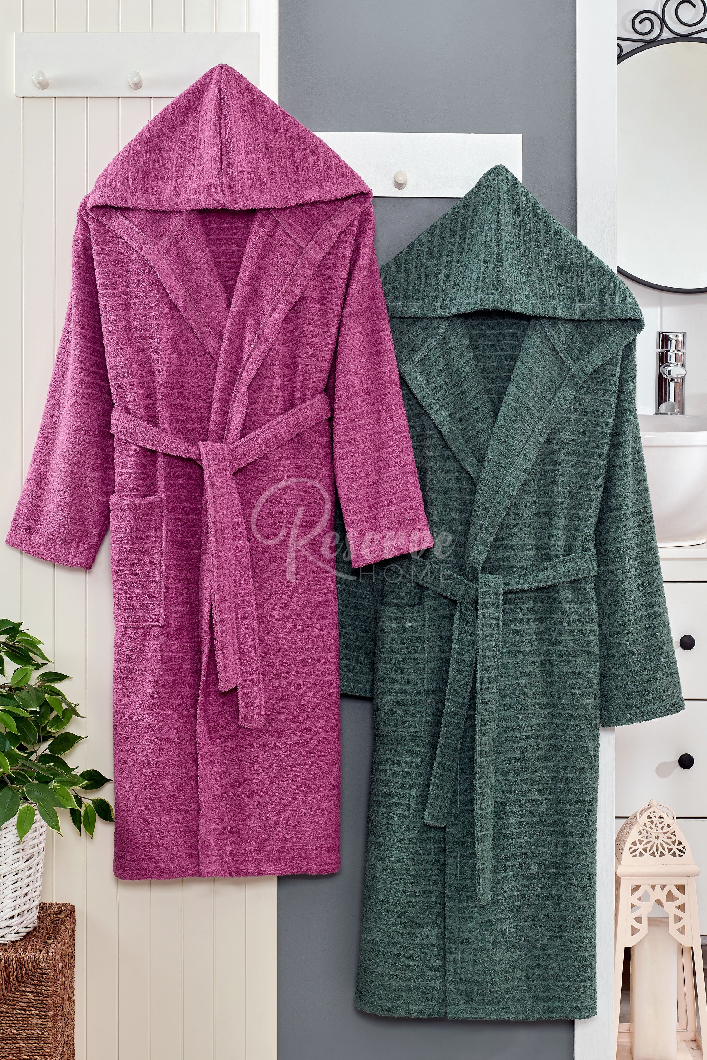 Berry - DOĞA 2'li Mürdüm Yeşil Bornoz Aile Seti