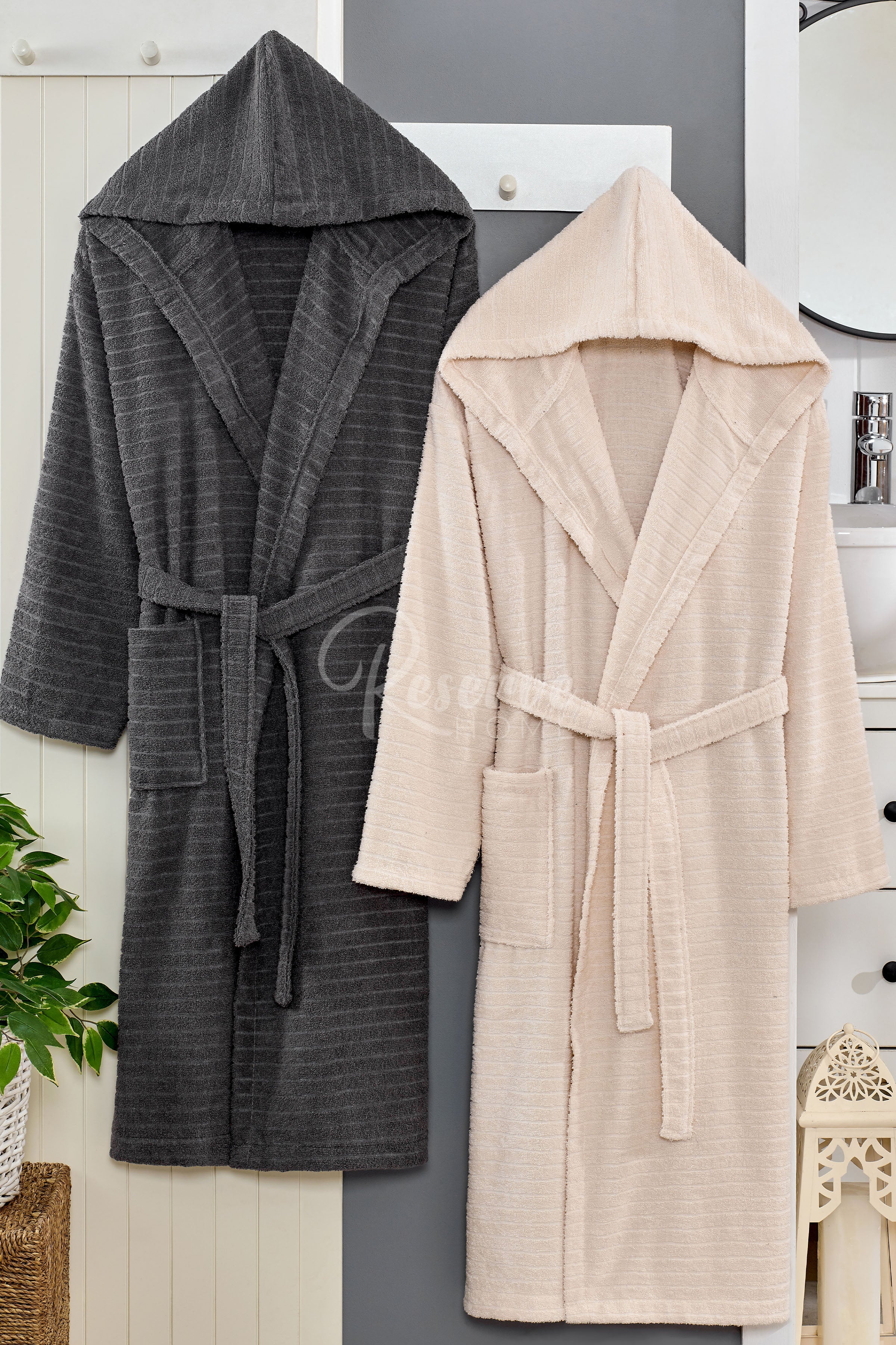 Berry -DOĞA 2'li Antrasit Bej Bornoz Aile Seti