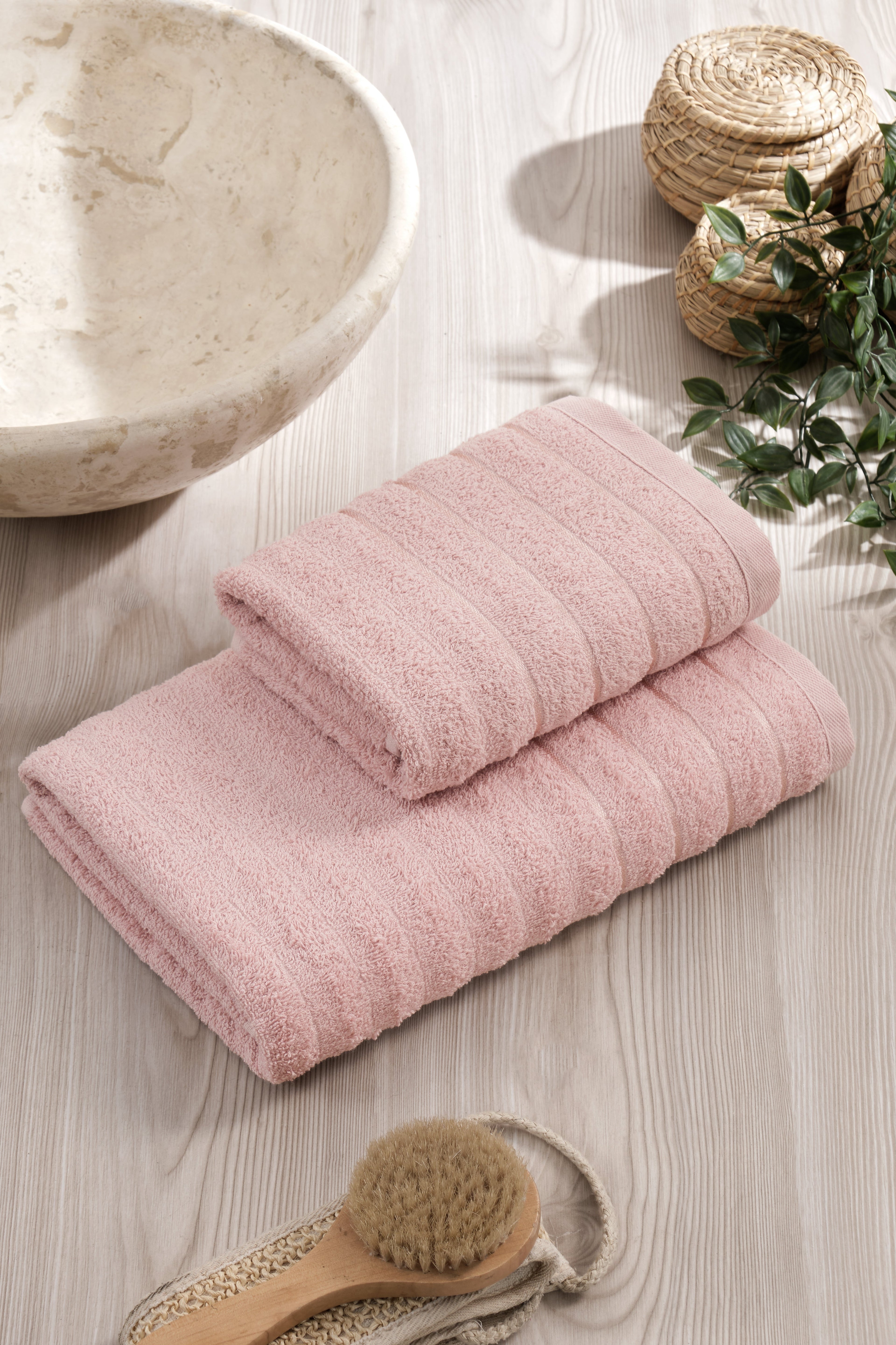 Dalga - 2'li Banyo Havlu Seti Pudra